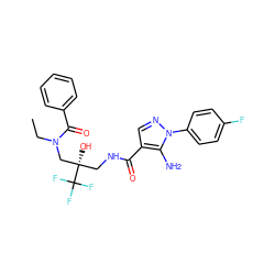 CCN(C[C@@](O)(CNC(=O)c1cnn(-c2ccc(F)cc2)c1N)C(F)(F)F)C(=O)c1ccccc1 ZINC000040933780