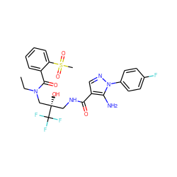 CCN(C[C@@](O)(CNC(=O)c1cnn(-c2ccc(F)cc2)c1N)C(F)(F)F)C(=O)c1ccccc1S(C)(=O)=O ZINC000042851126