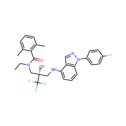 CCN(C[C@@](O)(CNc1cccc2c1cnn2-c1ccc(F)cc1)C(F)(F)F)C(=O)c1c(C)cccc1C ZINC000043012028