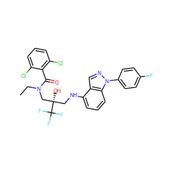 CCN(C[C@@](O)(CNc1cccc2c1cnn2-c1ccc(F)cc1)C(F)(F)F)C(=O)c1c(Cl)cccc1Cl ZINC000043062959