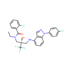 CCN(C[C@@](O)(CNc1cccc2c1cnn2-c1ccc(F)cc1)C(F)(F)F)C(=O)c1ccccc1F ZINC000043013901