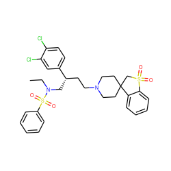 CCN(C[C@@H](CCN1CCC2(CC1)CS(=O)(=O)c1ccccc12)c1ccc(Cl)c(Cl)c1)S(=O)(=O)c1ccccc1 ZINC000026578916