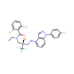 CCN(C[C@](O)(CNc1cccc2c1cnn2-c1ccc(F)cc1)C(F)(F)F)C(=O)c1c(Cl)cccc1Cl ZINC000043062963