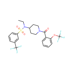 CCN(C1CCN(C(=O)c2ccccc2OC(F)(F)F)CC1)S(=O)(=O)c1cccc(C(F)(F)F)c1 ZINC000103251111