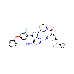 CCN(C1COC1)C(C)(C)/C=C(\C#N)C(=O)N1CCC[C@@H](n2nc(-c3ccc(Oc4ccccc4)cc3F)c3c(N)ncnc32)C1 ZINC000207715265