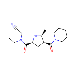 CCN(CC#N)C(=O)[C@@H]1C[C@H](C(=O)N2CCCCC2)[C@H](C)N1 ZINC000029064324