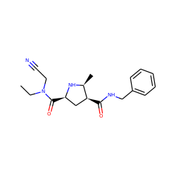 CCN(CC#N)C(=O)[C@@H]1C[C@H](C(=O)NCc2ccccc2)[C@H](C)N1 ZINC000029064013