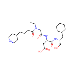 CCN(CC(=O)N[C@@H](CC(=O)O)C(=O)N[C@@H](CO)CC1CCCCC1)C(=O)CCCC1CCNCC1 ZINC000026569292