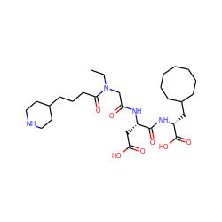 CCN(CC(=O)N[C@@H](CC(=O)O)C(=O)N[C@H](CC1CCCCCCC1)C(=O)O)C(=O)CCCC1CCNCC1 ZINC000026507260