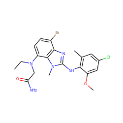 CCN(CC(N)=O)c1ccc(Br)c2nc(Nc3c(C)cc(Cl)cc3OC)n(C)c12 ZINC001772610630