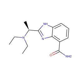 CCN(CC)[C@@H](C)c1nc2c(C(N)=O)cccc2[nH]1 ZINC000040828960