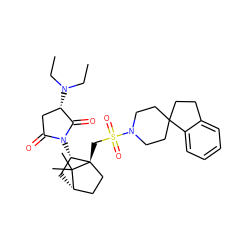 CCN(CC)[C@H]1CC(=O)N([C@H]2C[C@H]3CC[C@]2(CS(=O)(=O)N2CCC4(CCc5ccccc54)CC2)C3(C)C)C1=O ZINC000028227148