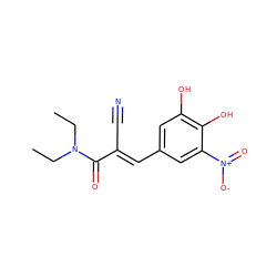 CCN(CC)C(=O)/C(C#N)=C/c1cc(O)c(O)c([N+](=O)[O-])c1 ZINC000035342787