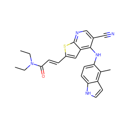 CCN(CC)C(=O)/C=C/c1cc2c(Nc3ccc4[nH]ccc4c3C)c(C#N)cnc2s1 ZINC000040917969