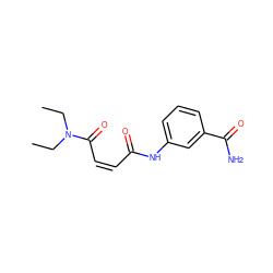 CCN(CC)C(=O)/C=C\C(=O)Nc1cccc(C(N)=O)c1 ZINC000299858778