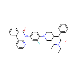 CCN(CC)C(=O)[C@@H](c1ccccc1)C1CCN(c2ccc(NC(=O)c3ccccc3-c3cccnc3)cc2F)CC1 ZINC000096272913