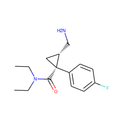 CCN(CC)C(=O)[C@]1(c2ccc(F)cc2)C[C@@H]1CN ZINC000005649650