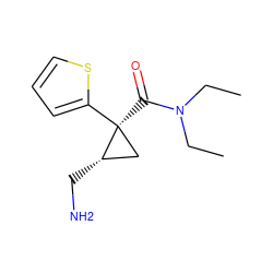 CCN(CC)C(=O)[C@]1(c2cccs2)C[C@@H]1CN ZINC000028819395