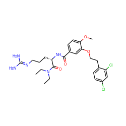 CCN(CC)C(=O)[C@H](CCCN=C(N)N)NC(=O)c1ccc(OC)c(OCCc2ccc(Cl)cc2Cl)c1 ZINC000014953551