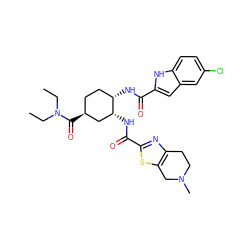 CCN(CC)C(=O)[C@H]1CC[C@H](NC(=O)c2cc3cc(Cl)ccc3[nH]2)[C@H](NC(=O)c2nc3c(s2)CN(C)CC3)C1 ZINC000042877740