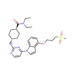 CCN(CC)C(=O)[C@H]1CC[C@H](Nc2nccc(-n3ccc4c(OCCCS(C)(=O)=O)cccc43)n2)CC1 ZINC000299845502