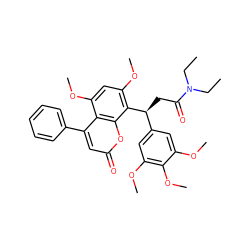 CCN(CC)C(=O)C[C@@H](c1cc(OC)c(OC)c(OC)c1)c1c(OC)cc(OC)c2c(-c3ccccc3)cc(=O)oc12 ZINC000017545899