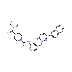 CCN(CC)C(=O)C1CCN(C(=O)Nc2cccc(Cn3nc(-c4ccc5ccccc5c4)ccc3=O)c2)CC1 ZINC000096909779