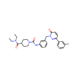 CCN(CC)C(=O)C1CCN(C(=O)Nc2cccc(Cn3nc(-c4cccc(C)c4)ccc3=O)c2)CC1 ZINC000096909776