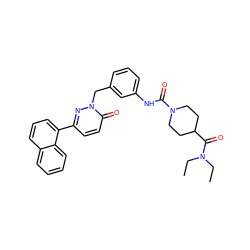 CCN(CC)C(=O)C1CCN(C(=O)Nc2cccc(Cn3nc(-c4cccc5ccccc45)ccc3=O)c2)CC1 ZINC000096909780