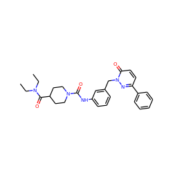 CCN(CC)C(=O)C1CCN(C(=O)Nc2cccc(Cn3nc(-c4ccccc4)ccc3=O)c2)CC1 ZINC000096909788