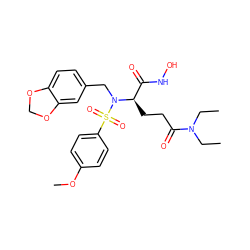 CCN(CC)C(=O)CC[C@H](C(=O)NO)N(Cc1ccc2c(c1)OCO2)S(=O)(=O)c1ccc(OC)cc1 ZINC000013535604