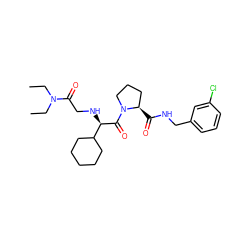 CCN(CC)C(=O)CN[C@@H](C(=O)N1CCC[C@H]1C(=O)NCc1cccc(Cl)c1)C1CCCCC1 ZINC000013780839