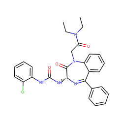 CCN(CC)C(=O)CN1C(=O)[C@@H](NC(=O)Nc2ccccc2Cl)N=C(c2ccccc2)c2ccccc21 ZINC000013732652