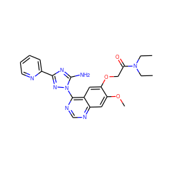 CCN(CC)C(=O)COc1cc2c(-n3nc(-c4ccccn4)nc3N)ncnc2cc1OC ZINC000653689456