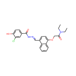 CCN(CC)C(=O)COc1ccc(/C=N/NC(=O)c2ccc(O)c(Cl)c2)c2ccccc12 ZINC000013439019