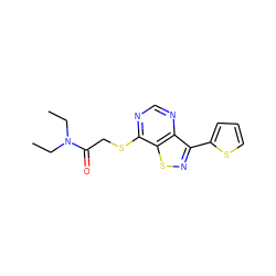 CCN(CC)C(=O)CSc1ncnc2c(-c3cccs3)nsc12 ZINC000001358728