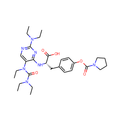 CCN(CC)C(=O)N(CC)c1cnc(N(CC)CC)nc1N[C@@H](Cc1ccc(OC(=O)N2CCCC2)cc1)C(=O)O ZINC000096273523