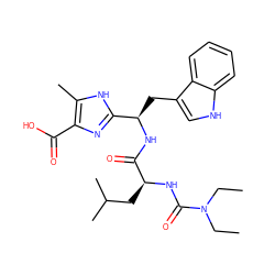 CCN(CC)C(=O)N[C@@H](CC(C)C)C(=O)N[C@H](Cc1c[nH]c2ccccc12)c1nc(C(=O)O)c(C)[nH]1 ZINC000013746794