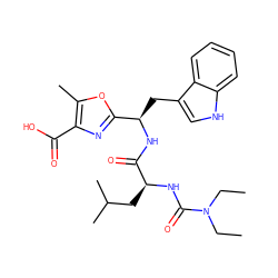 CCN(CC)C(=O)N[C@@H](CC(C)C)C(=O)N[C@H](Cc1c[nH]c2ccccc12)c1nc(C(=O)O)c(C)o1 ZINC000013746796