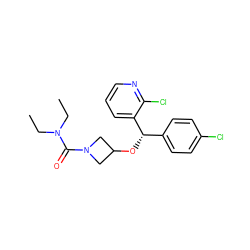 CCN(CC)C(=O)N1CC(O[C@@H](c2ccc(Cl)cc2)c2cccnc2Cl)C1 ZINC000073292464