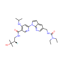 CCN(CC)C(=O)NCc1cnc2c(ccn2-c2cc(NC(C)C)c(C(=O)NC[C@@H](F)C(C)(C)O)cn2)c1 ZINC001772641747