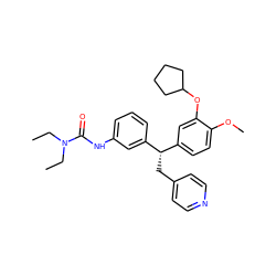 CCN(CC)C(=O)Nc1cccc([C@@H](Cc2ccncc2)c2ccc(OC)c(OC3CCCC3)c2)c1 ZINC000013442043