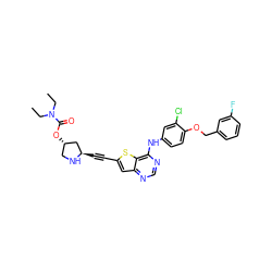 CCN(CC)C(=O)O[C@H]1CN[C@H](C#Cc2cc3ncnc(Nc4ccc(OCc5cccc(F)c5)c(Cl)c4)c3s2)C1 ZINC000042834326