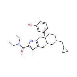 CCN(CC)C(=O)c1[nH]c2c(c1C)C[C@H]1CN(CC3CC3)CC[C@]1(c1cccc(O)c1)C2 ZINC000013606307