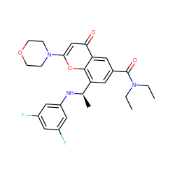 CCN(CC)C(=O)c1cc([C@@H](C)Nc2cc(F)cc(F)c2)c2oc(N3CCOCC3)cc(=O)c2c1 ZINC000116738209