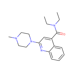 CCN(CC)C(=O)c1cc(N2CCN(C)CC2)nc2ccccc12 ZINC000013644317