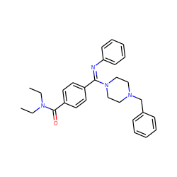 CCN(CC)C(=O)c1ccc(/C(=N/c2ccccc2)N2CCN(Cc3ccccc3)CC2)cc1 ZINC000029465177