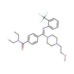 CCN(CC)C(=O)c1ccc(/C(=N/c2ccccc2C(F)(F)F)N2CCN(CCOC)CC2)cc1 ZINC000029414357