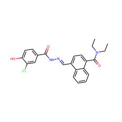 CCN(CC)C(=O)c1ccc(/C=N/NC(=O)c2ccc(O)c(Cl)c2)c2ccccc12 ZINC000013492702