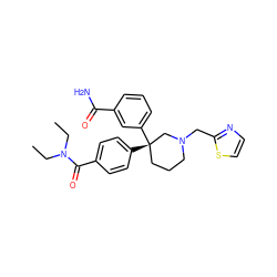 CCN(CC)C(=O)c1ccc([C@]2(c3cccc(C(N)=O)c3)CCCN(Cc3nccs3)C2)cc1 ZINC000045354116